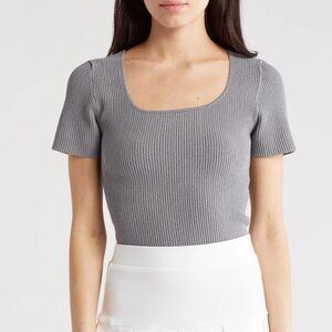 Woman's Top, Square Neck Short Sleeve Knit Sweater, Grey, Size Large (10…